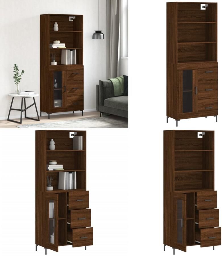 VidaXL Hoge kast 69 5x34x180 cm bewerkt hout bruin eikenkleur Hoge Kast Hoge Kasten Dressoir Buffetkast