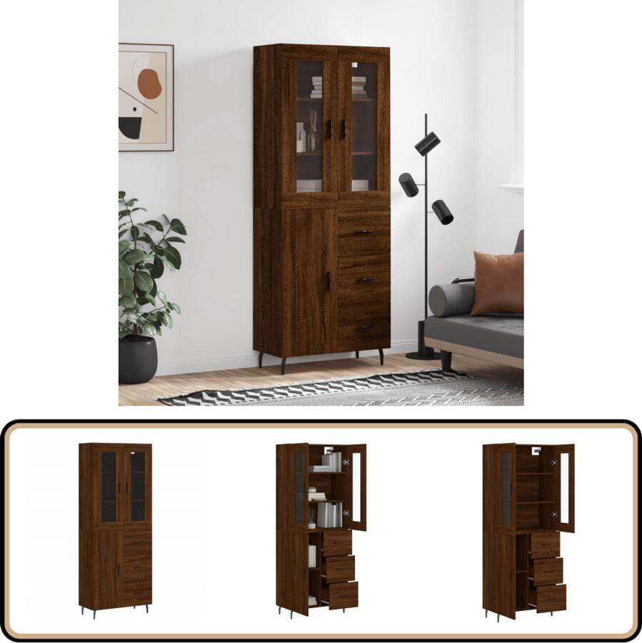 VidaXL Hoge kast 69 5x34x180 cm Bruin eiken Hoge Kast Dressoir Buffetkast Houten Kast Bruine Eiken