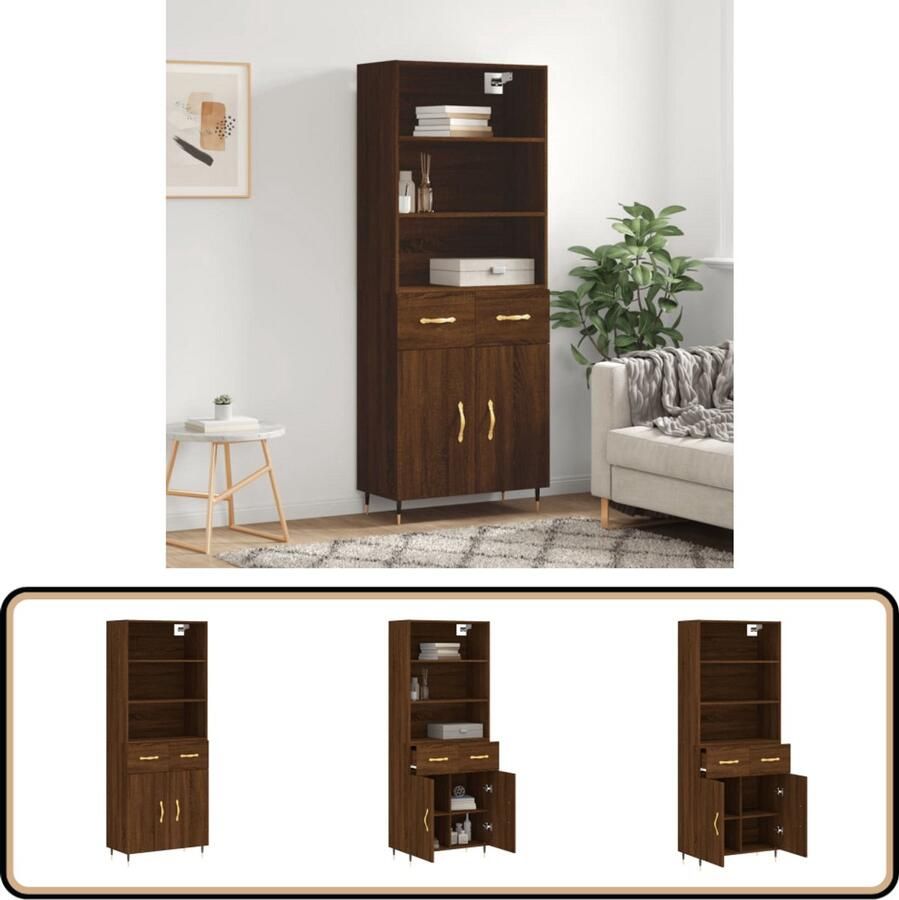 VidaXL Hoge Kast Bruin Eiken 69 5x34x180 cm Hoge Kast Dressoir Opbergkast Houten Kast