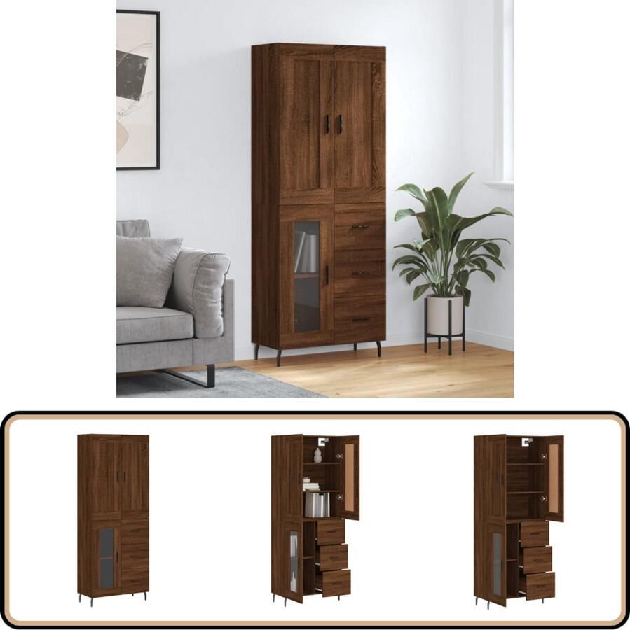 VidaXL Hoge Kast Bruin Eiken 69 5x34x180 cm Hoge Kast Opbergkast Kast Bruineiken Houten Kast