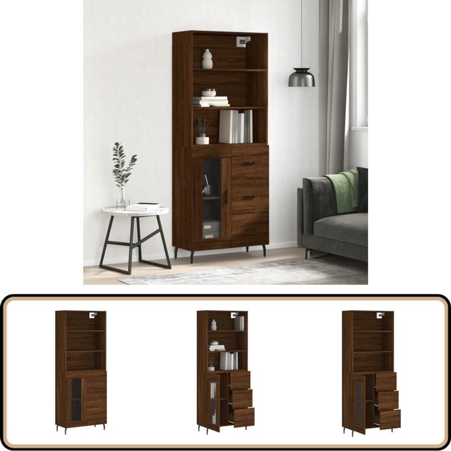 VidaXL Hoge kast Bruin eiken 69 5x34x180 cm Hoge Kast Houten Kast Bruine Eiken Kast Opbergkast - Foto 3