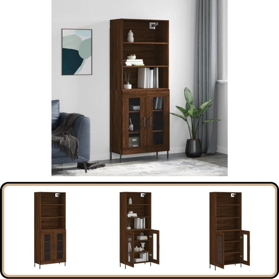 VidaXL Hoge kast Bruineiken Bewerkte hout 69 5x34x180 cm Hoge Kast Opbergkast Kastbruin Houten Kast Meubilair