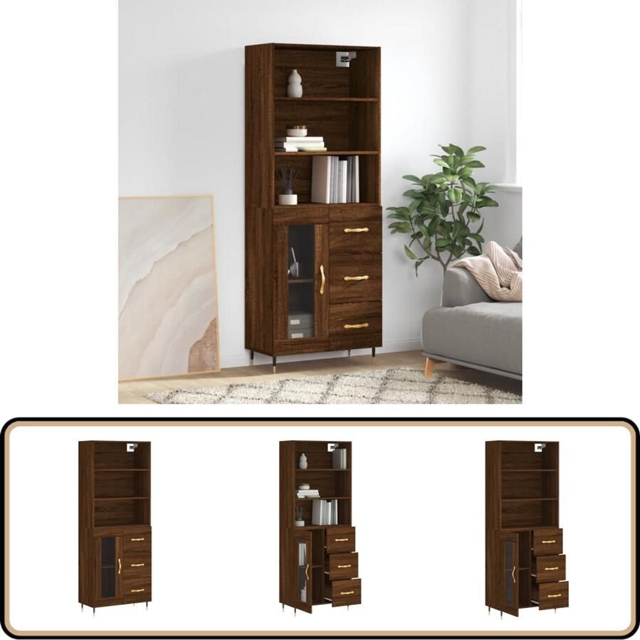 VidaXL Hoge Kast 69 5x34x180cm Bruin Eikenhout Hoge Kast Opbergkast Kast Houten Kast Bruine Eiken Kast