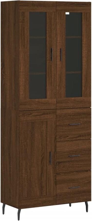 VidaXL Hoge Kast Hoge Kasten Dressoir Buffetkast Hoge kast 69 5x34x180 cm bewerkt hout bruin eikenkleur - Foto 2