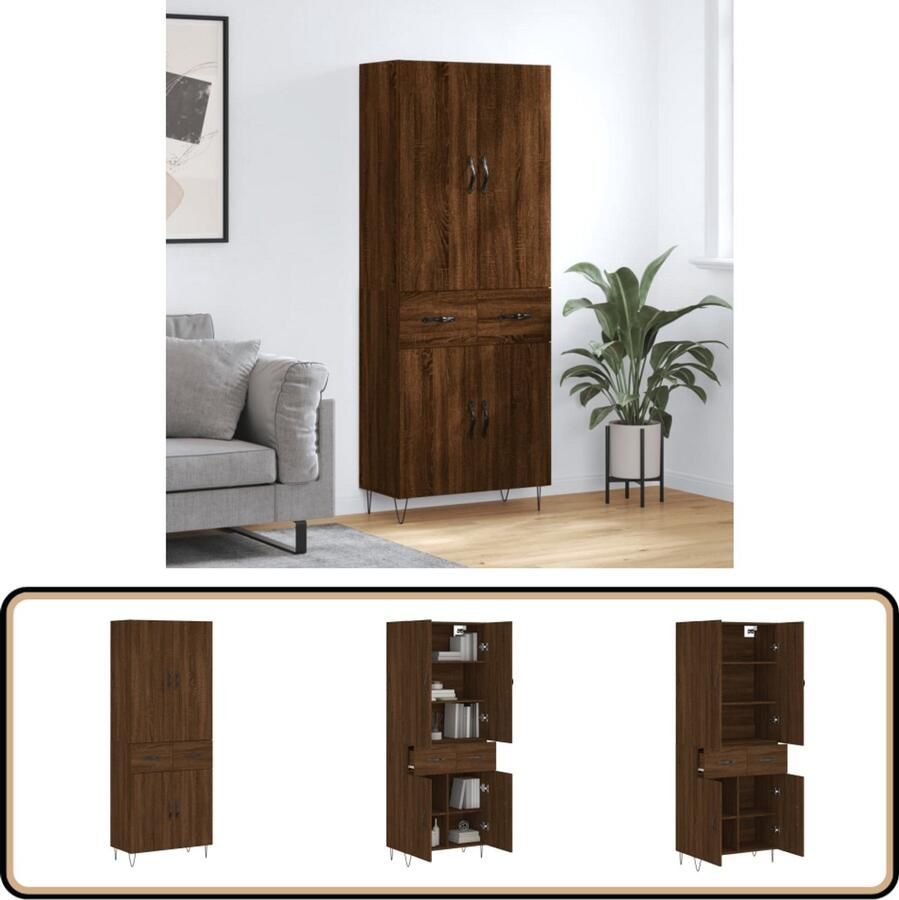 VidaXL Hoge kast Bruin eiken 69 5x34x180 cm Hoge Kast Opbergkast Houten Kast Bruine Eiken Kast Met Deuren