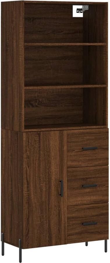 VidaXL Hoge Kast Bruin Eiken Bewerkt Hout 180 cm Hoge Kast Dressoir Buffetkast Opbergkast Houten Kast
