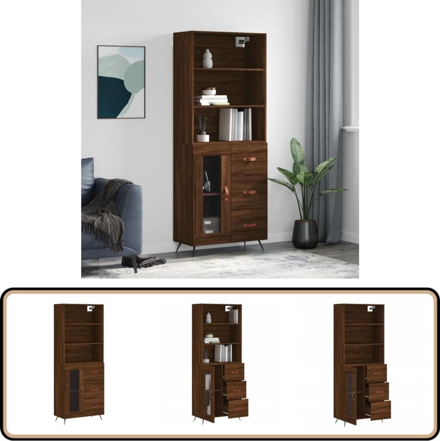 VidaXL Hoge Kast 180 cm Bruin Eikenhout Hoge Kast Bruine Eiken Houten Kast Opbergkast