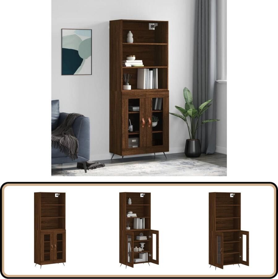 VidaXL Hoge kast Bruin Eiken Bewerkt hout 69 5x34x180 cm Hoge Kast Houten Kast Bruine Eiken Kast Opbergkast