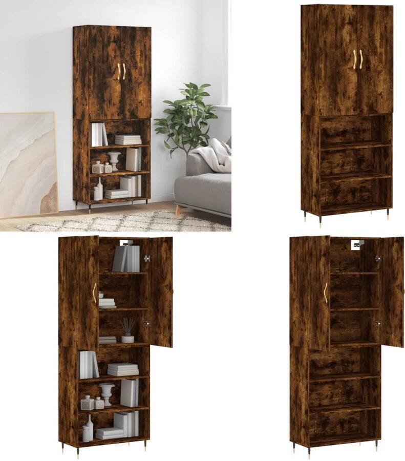 VidaXL Hoge kast 69 5x34x180 cm bewerkt hout gerookt eikenkleurig Hoge Kast Hoge Kasten Dressoir Opbergrek