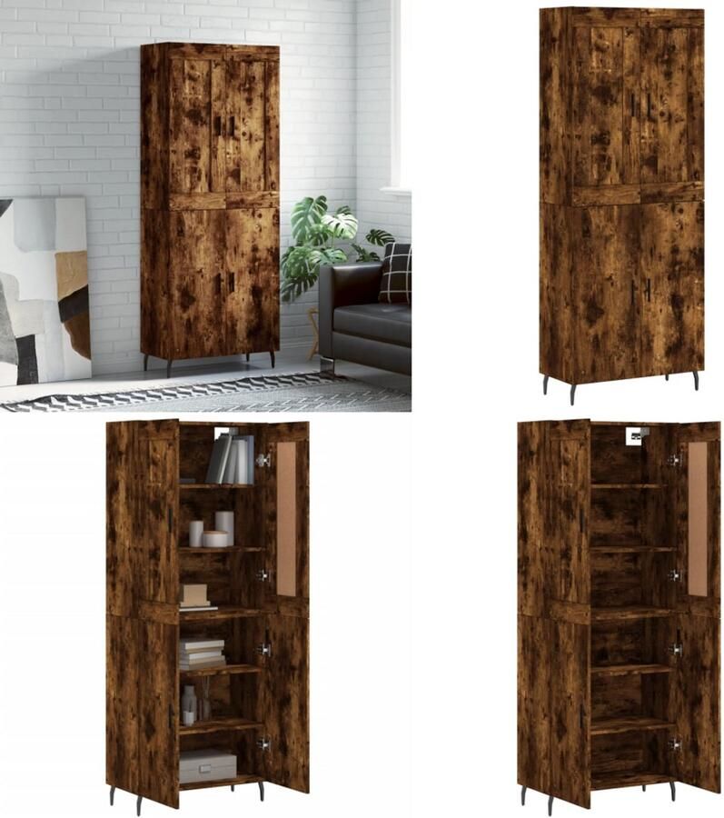 VidaXL Hoge kast 69 5x34x180 cm bewerkt hout gerookt eikenkleurig Hoge Kast Hoge Kasten Dressoir Buffetkast