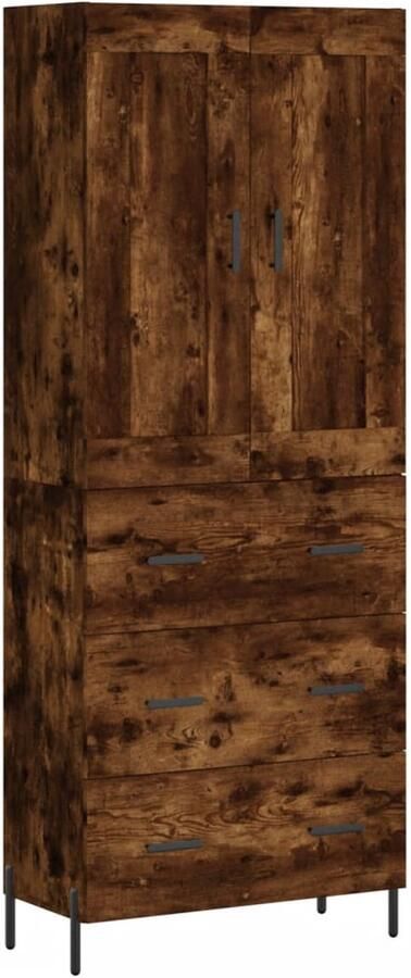 VidaXL Hoge Kast Bewerkte Hout Gerookt Eiken 180 cm Hoge Kast Dressoir Buffetkast Houten Kast Opslagoplossing