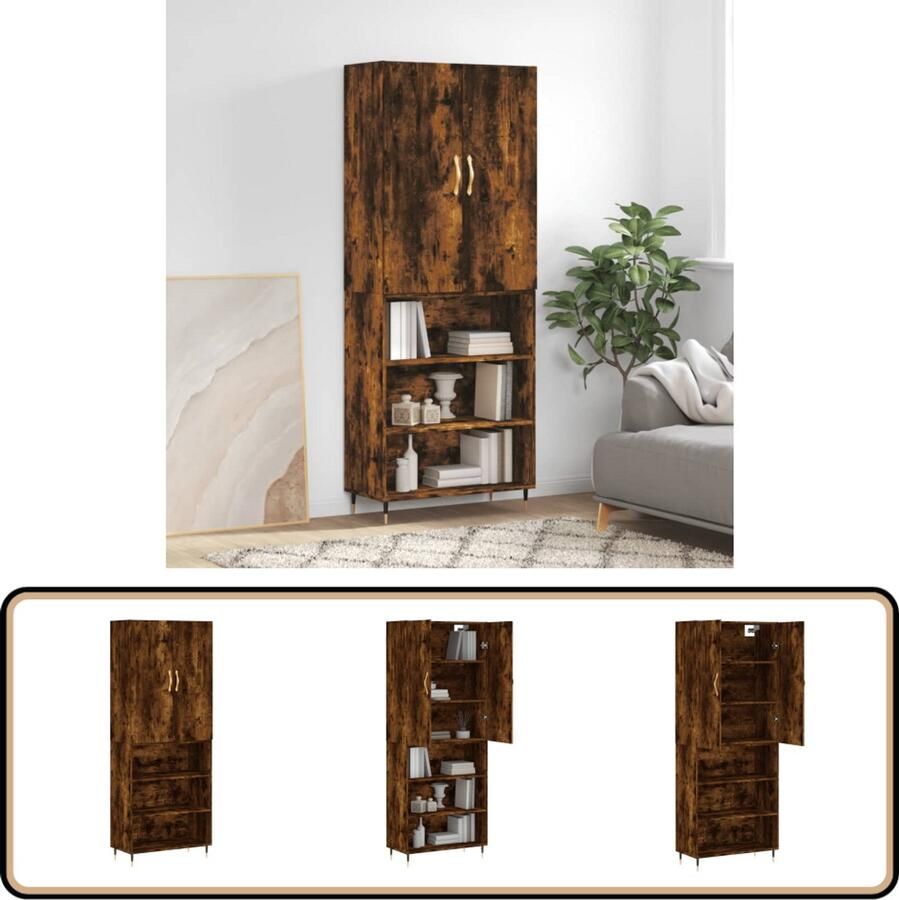 VidaXL Hoge kast 69 5x34x180 cm Gerookt eiken Hoge Kast Houten Kast Opbergkast Dressoir Kasten Set