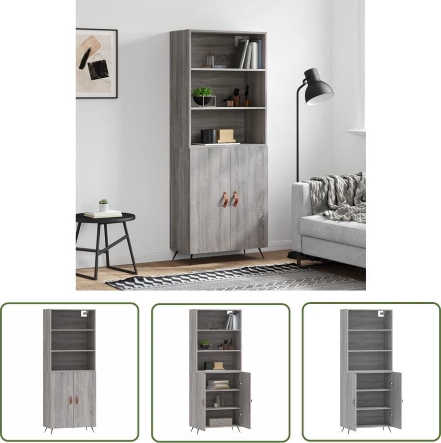 The Living Store Hoge kast 69 5x34x180 cm bewerkt hout grijs sonoma eikenkleurig Hoge Kast Opbergkast Grijssoma Eiken Houten Kast Met Laden - Foto 4