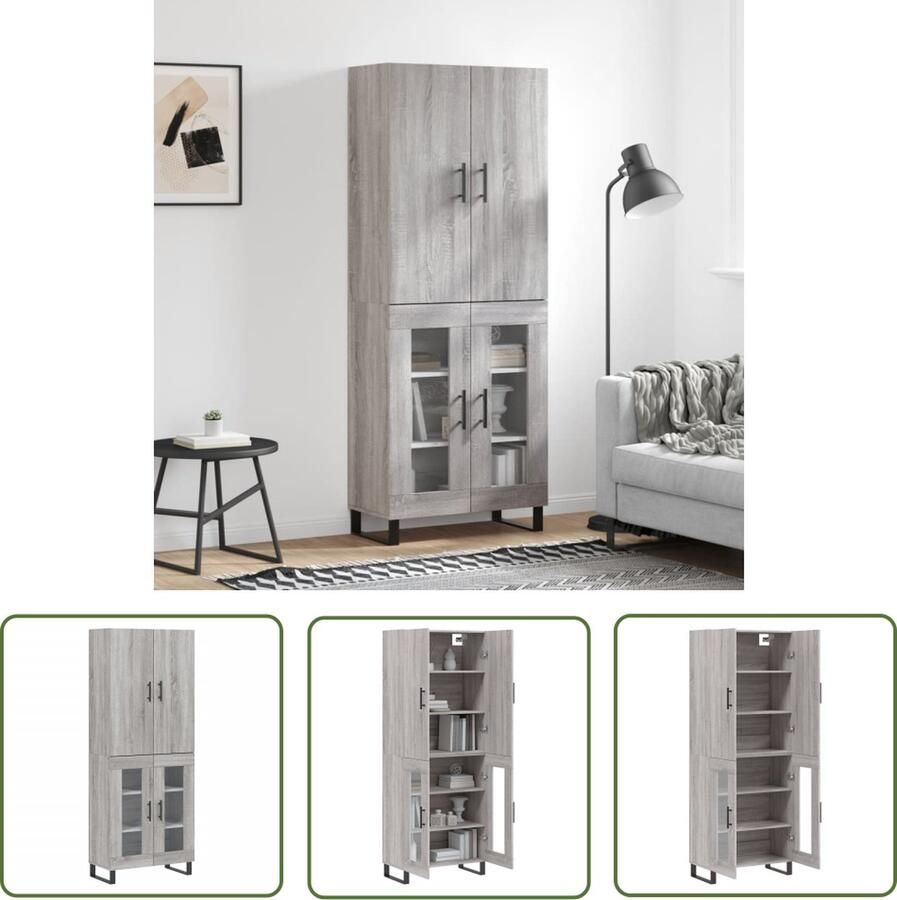 The Living Store Hoge kast 69 5x34x180 cm bewerkt hout grijs sonoma eikenkleurig Hoge Kast Dressoir Buffetkast Opbergkast Houten Kast