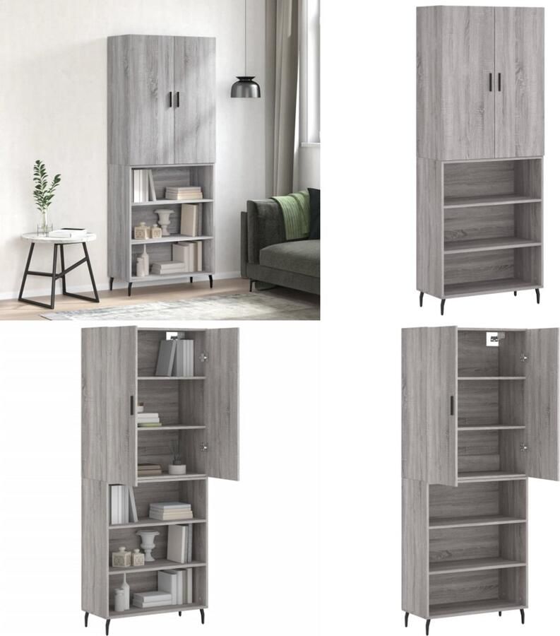 VidaXL Hoge kast 69 5x34x180 cm bewerkt hout grijs sonoma eikenkleurig Hoge Kast Hoge Kasten Dressoir Opbergrek
