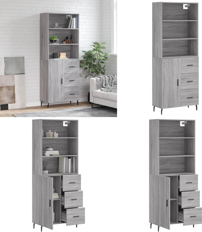 VidaXL Hoge kast 69 5x34x180 cm bewerkt hout grijs sonoma eikenkleurig Hoge Kast Hoge Kasten Dressoir Buffetkast