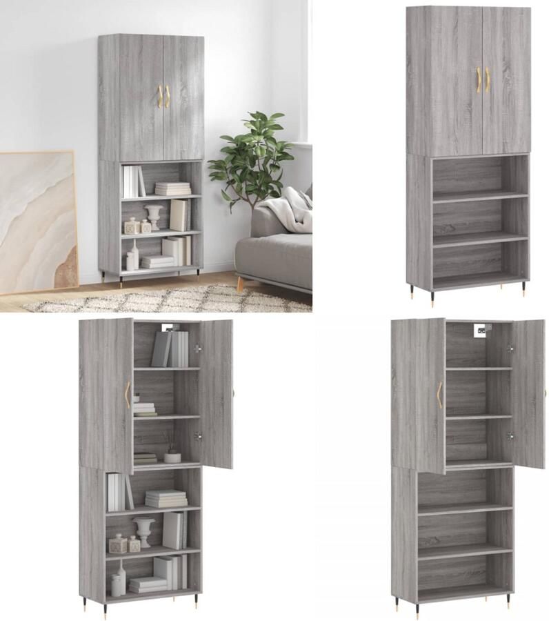 VidaXL Hoge kast 69 5x34x180 cm bewerkt hout grijs sonoma eikenkleurig Hoge Kast Hoge Kasten Dressoir Opbergrek