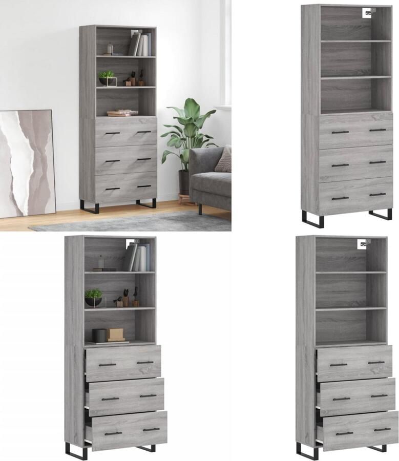 VidaXL Hoge kast 69 5x34x180 cm bewerkt hout grijs sonoma eikenkleurig Hoge Kast Hoge Kasten Dressoir Buffetkast