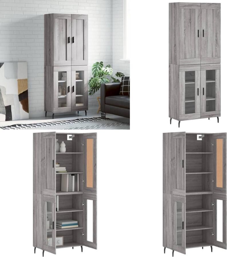 VidaXL Hoge kast 69 5x34x180 cm bewerkt hout grijs sonoma eikenkleurig Hoge Kast Hoge Kasten Dressoir Buffetkast