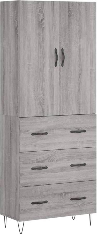 VidaXL Hoge kast 69 5x34x180 cm Grijs eiken Hoge Kast Kledingkast Opslagkast Houten Kast Grijze Kast