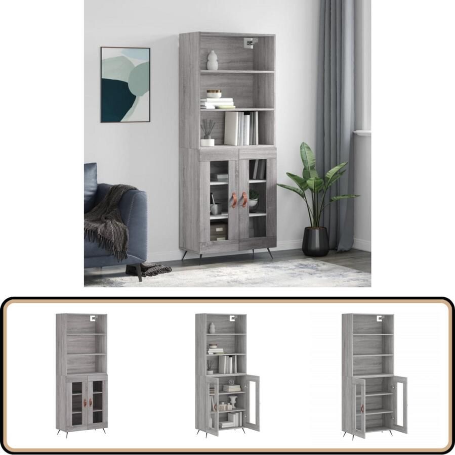 VidaXL Hoge kast 69 5x34x180 cm Grijs Sonoma Eiken Hoge Kast Grijze Kast Houten Kast Opslagkast Salontafel