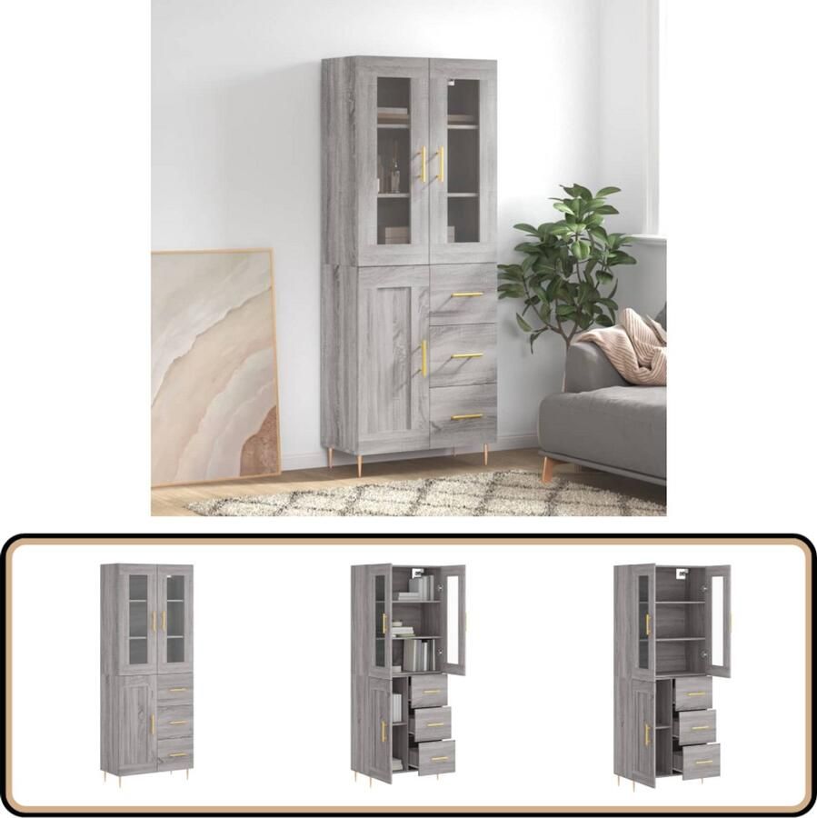 VidaXL Hoge kast Grijs Sonoma Eiken 180 cm Hoge Kast Kledingkast Opslagkast Grijze Kast Houten Kast