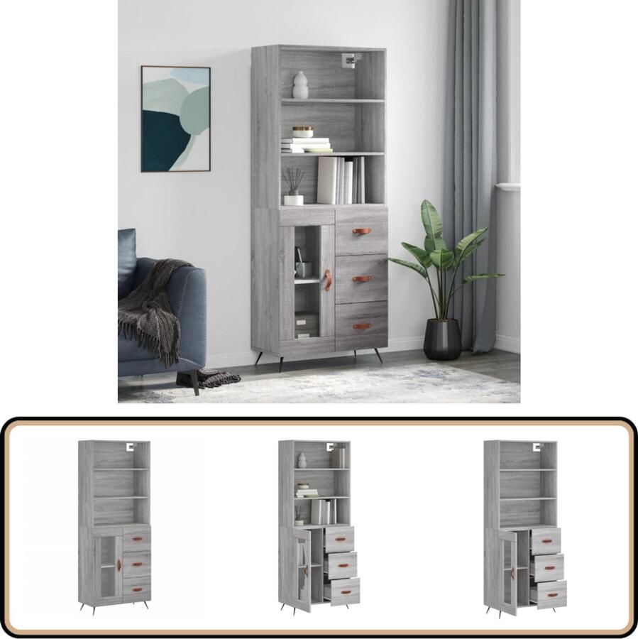 VidaXL Hoge kast Grijs Sonoma Eiken 69 5x34x180 cm Hoge Kast Opbergkast Grijze Kast Houten Kast Salontafel