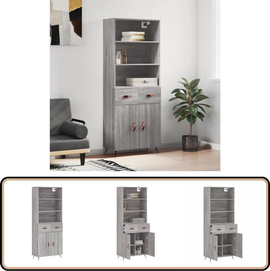 VidaXL Hoge Kast Grijs Sonoma Eiken 180 cm Hoge Kast Opbergkast Grijze Kast Houten Kast Salontafel