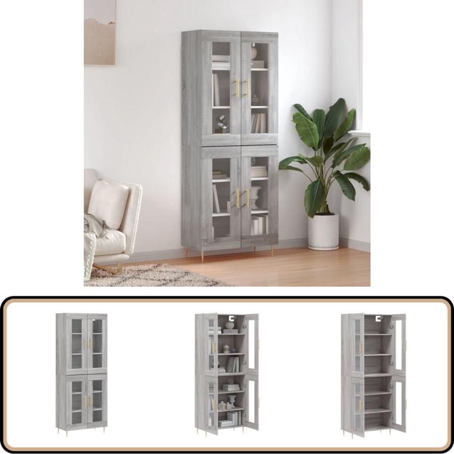 VidaXL Hoge kast Grijs Sonoma Eiken 69 5x34x180 cm Hoge Kast Dressoir Buffetkast Houten Kast