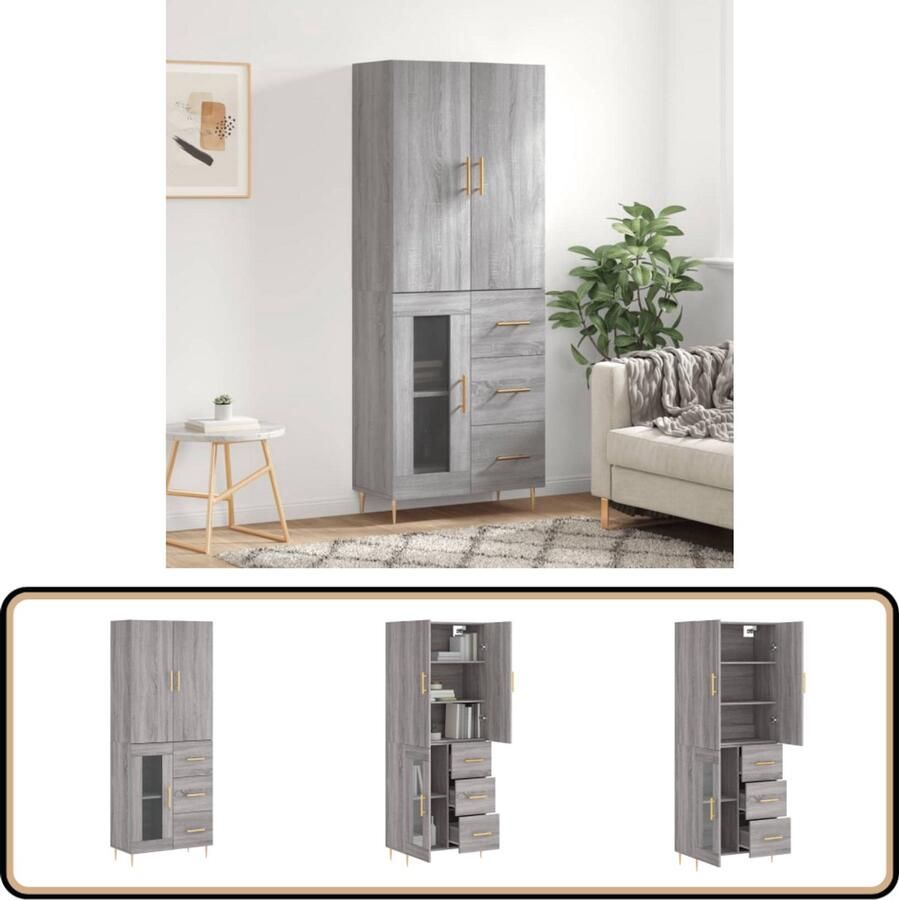 VidaXL Hoge Kast Grijs Sonoma Eiken 69 5x34x180 cm Hoge Kast Kledingkast Opbergkast Woonkamerkasten Slaapkamerkasten