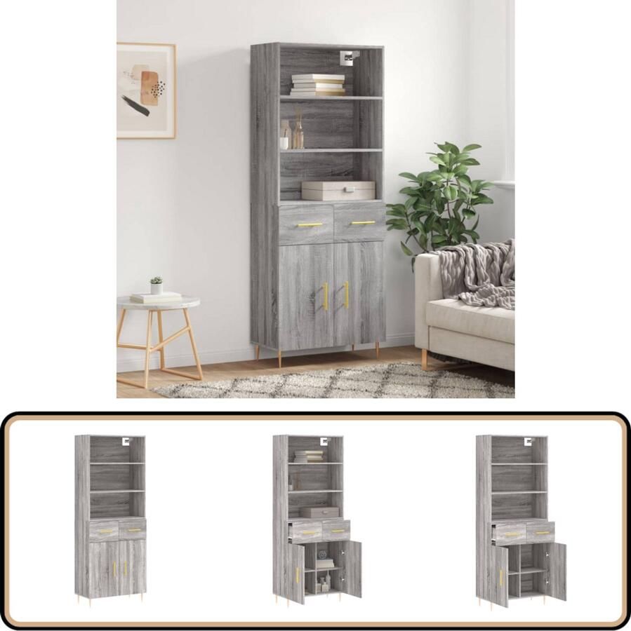VidaXL Hoge kast grijs sonoma eiken 180 cm Hoge Kast Opbergkast Houten Kast Grijze Kast Design Kast