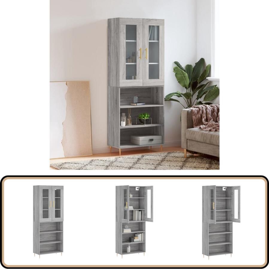 VidaXL Hoge kast 180 cm grijs sonoma eiken Hoge Kast Opbergkast Kledingkast Grijze Kast Houten Kast