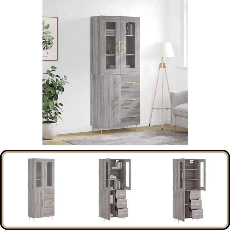 VidaXL Hoge Kast Grijs Sonoma Eiken 69 5x34x180cm Hoge Kast Grijze Kast Houten Kast Opslagkast Badkamerkast