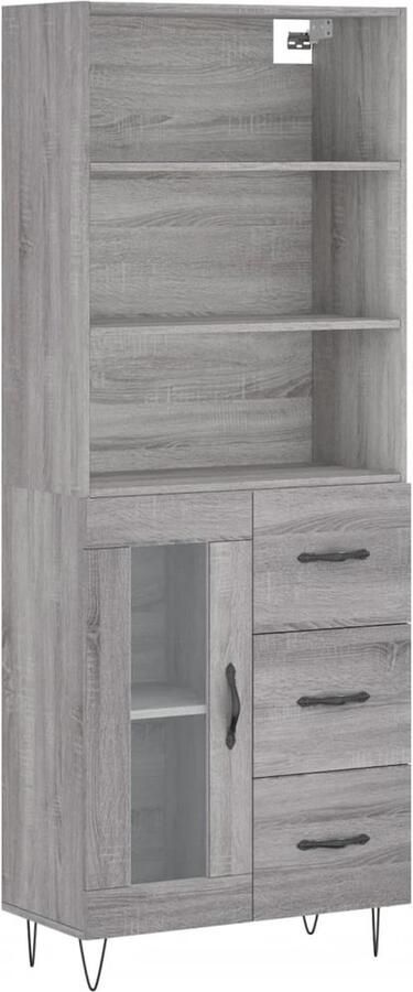 VidaXL Hoge kast 69 5x34x180 cm Grijs Sonoma Eiken Hoge Kast Dressoir Buffetkast Opbergkast Grijze Kast - Foto 4