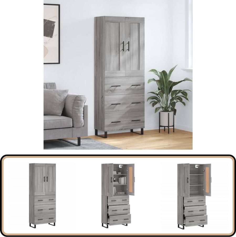 VidaXL Hoge Kast Grijs Sonoma Eiken 69 5x34x180 cm Hoge Kast Opbergkast Grijze Kast Houten Kast Salontafel