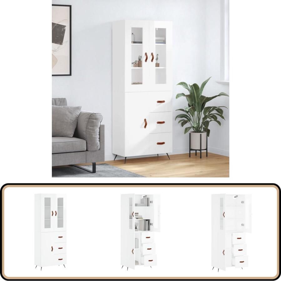 VidaXL Hoge kast 69 5x34x180 cm Hoogglans wit Hoge Kast Kledingkast Opslagkast Witte Kast Modern Kast