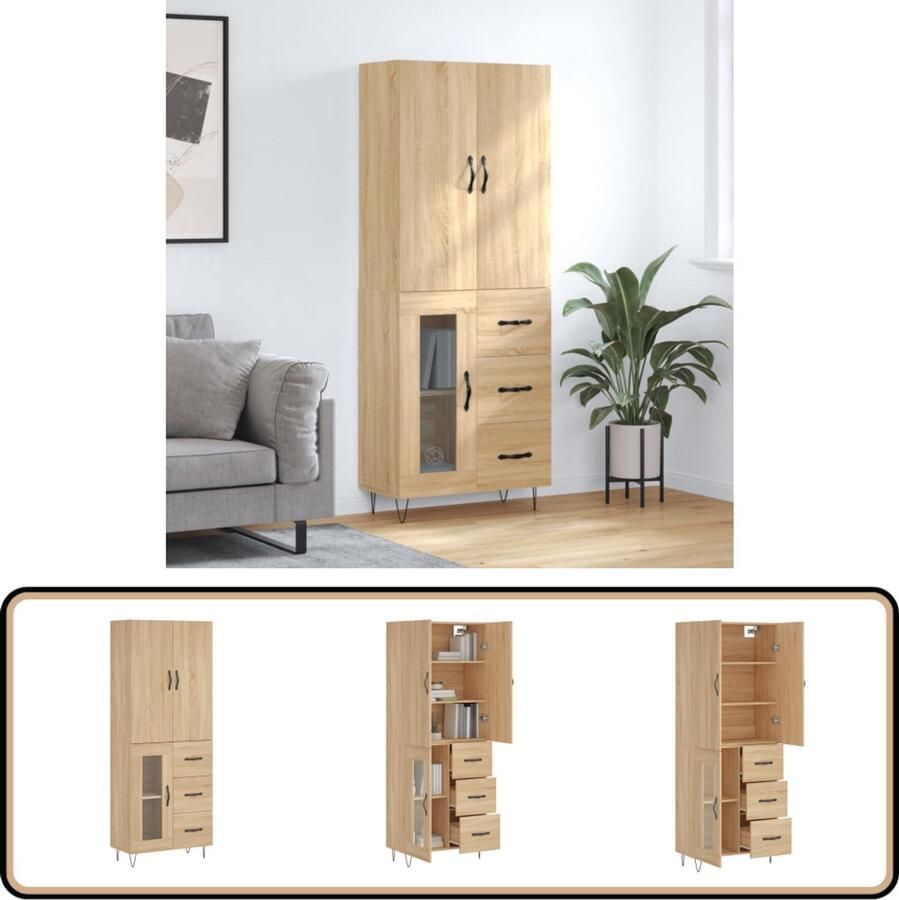 VidaXL Hoge Kast 69 5x34x180 cm Bewerkt Hout Sonoma Eiken Hoge Kast Kasten Salontafel Woonkamermeubilair Houten Kast - Foto 2