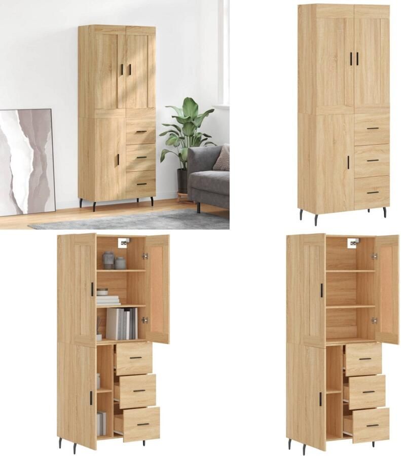 VidaXL Hoge kast 69 5x34x180 cm bewerkt hout sonoma eikenkleurig Hoge Kast Hoge Kasten Dressoir Buffetkast