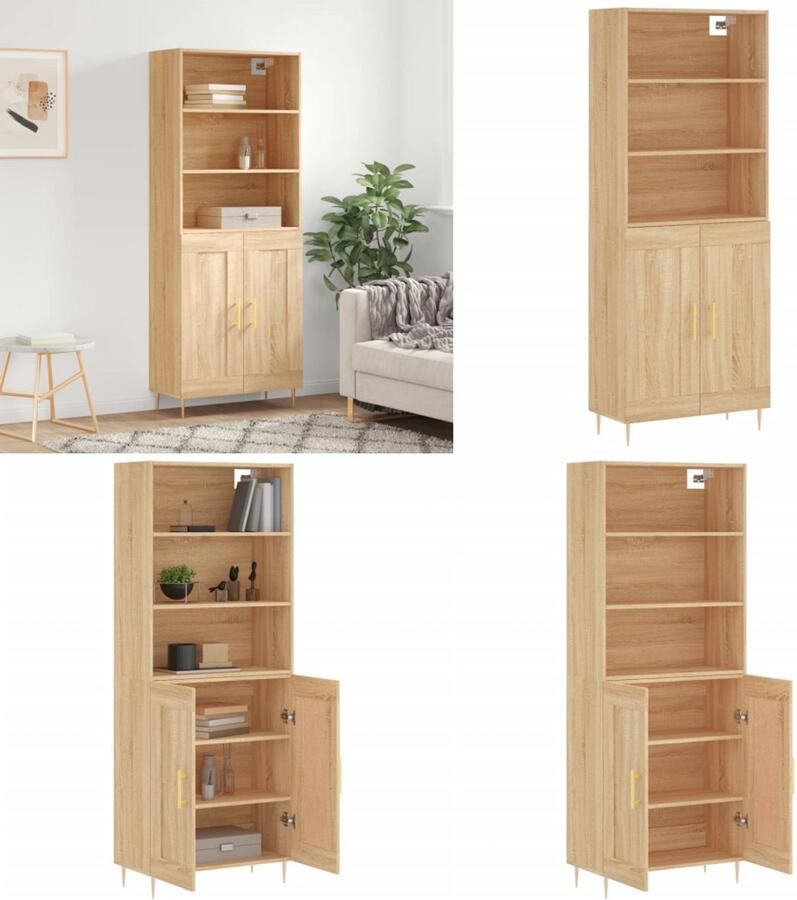 VidaXL Hoge kast 69 5x34x180 cm bewerkt hout sonoma eikenkleurig Hoge Kast Hoge Kasten Dressoir Buffetkast
