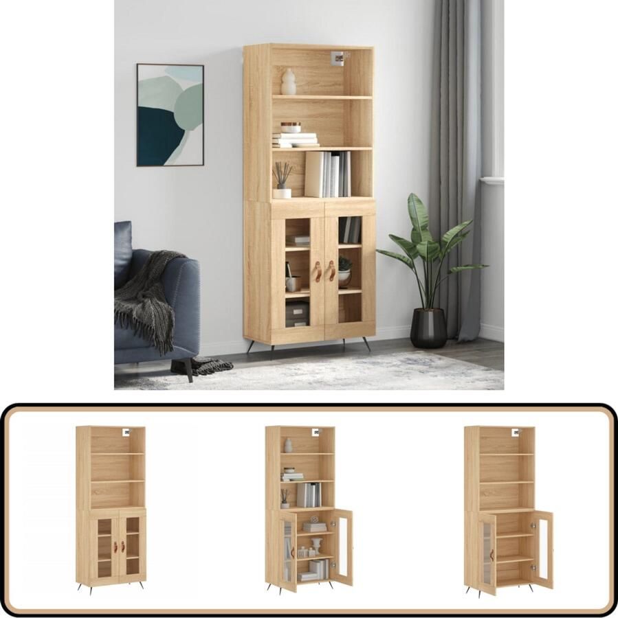 VidaXL Hoge Kast Sonoma Eiken 180 cm Incl. Dressoir Hoge Kast Houten Kast Sonoma Eiken Opbergkast