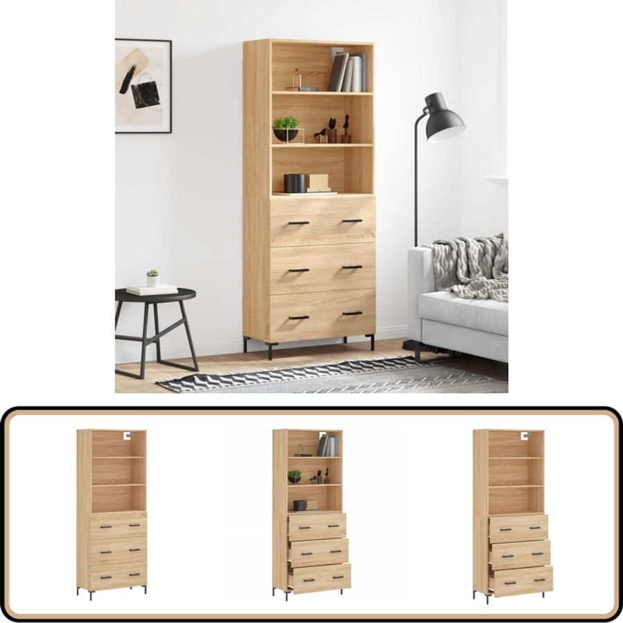VidaXL Hoge Kast Bewerkt Hout Sonoma Eiken 180 cm Hoge Kast Salontafel Houten Kast Eiken Kast