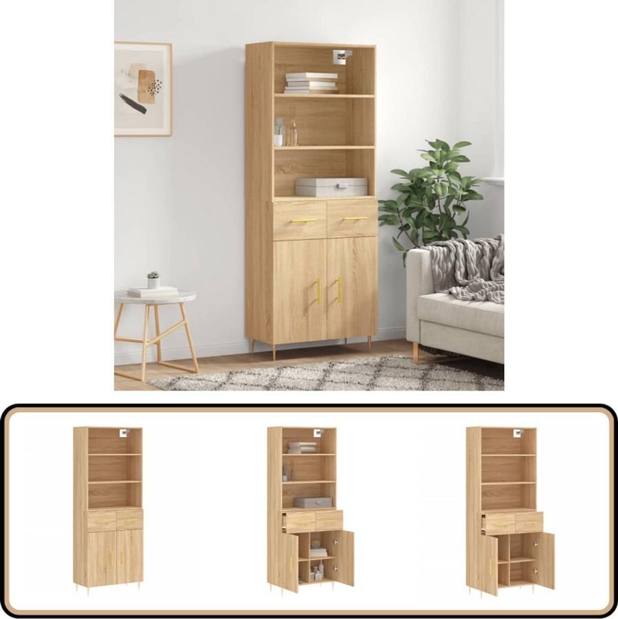 VidaXL Hoge Kast 69 5x34x180 cm Sonoma Eiken Hoge Kast Kasten Opslagoplossing Woonaccessoires Salontafel