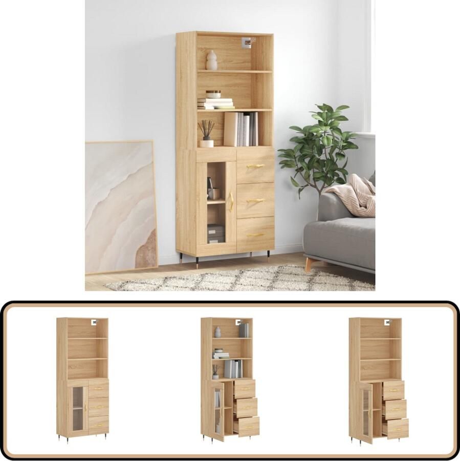 VidaXL Hoge Kast 69 5x34x180 cm Sonoma Eiken Hout Hoge Kast Kasten Salontafel Woonkamerdecoratie Houten Kast