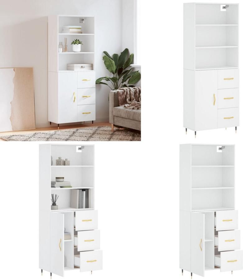 VidaXL -Hoge-kast-69-5x34x180-cm-bewerkt-hout-wit Hoge Kast Hoge Kasten Dressoir Buffetkast - Foto 2