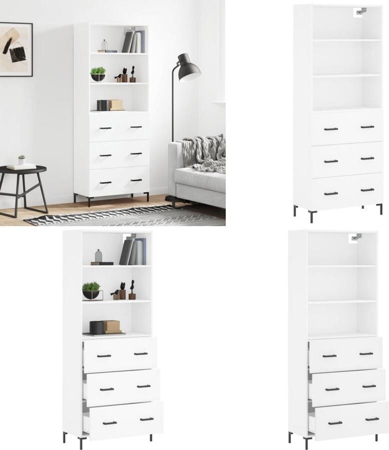 VidaXL Hoge kast 69 5x34x180 cm bewerkt hout wit Hoge Kast Hoge Kasten Dressoir Buffetkast - Foto 2