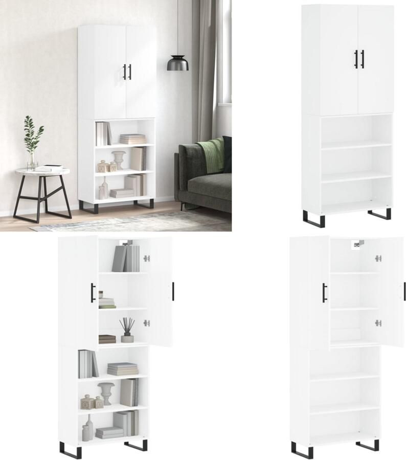 VidaXL Hoge kast 69 5x34x180 cm bewerkt hout wit Hoge Kast Hoge Kasten Dressoir Opbergrek