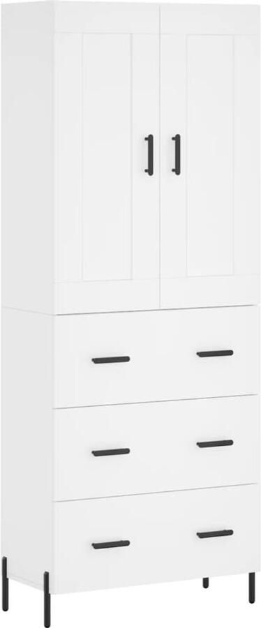 VidaXL Hoge kast Wit 69 5x34x180 cm Hout & Metaal Hoge Kast Houten Kast Witte Kast Opbergkast Woonkamermeubel - Foto 2