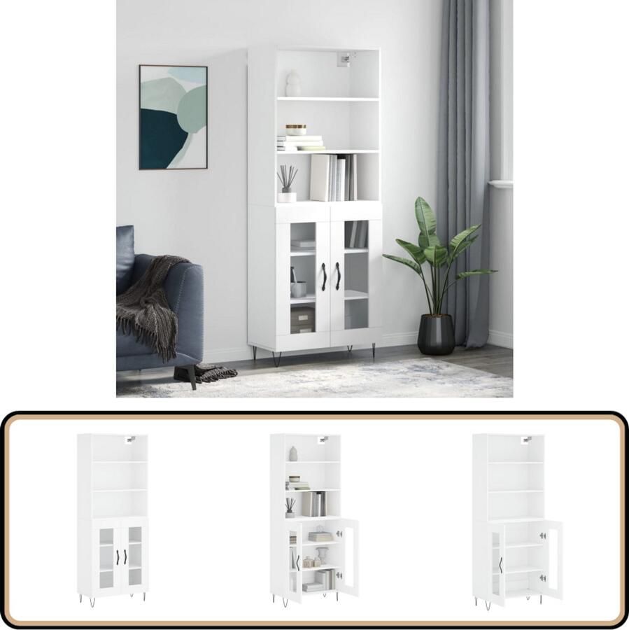 VidaXL Hoge Kast Wit 69 5x34x180 cm Hoge Kast Witte Kast Opslagoplossing Houten Kast Woonkamermeubel