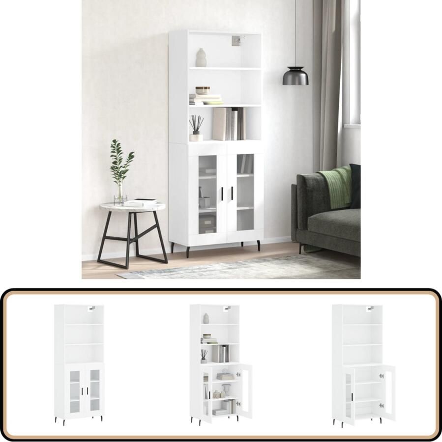 VidaXL Hoge Kast Wit Bewerkt Hout 69 5x34x180 cm Hoge Kast Opbergkast Houten Kast Wit Kast - Foto 2