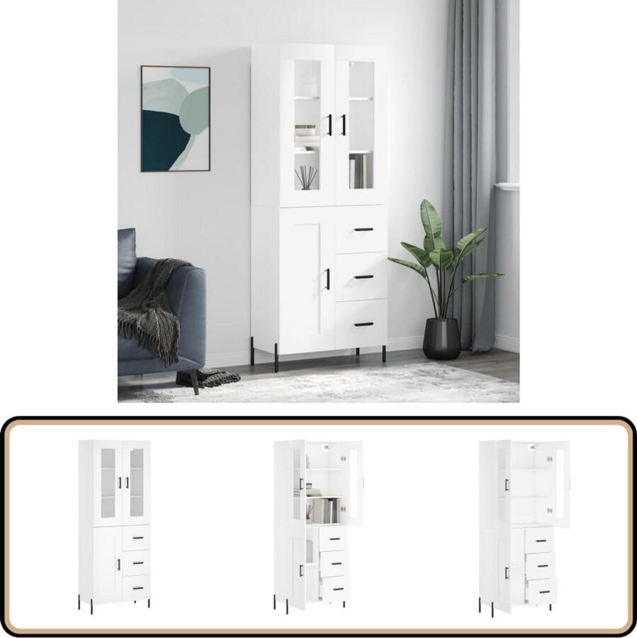 VidaXL Hoge kast Wit 69 5x34x180 cm Hout & Metaal Hoge Kast Houten Kast Witte Kast Opbergkast Woonkamermeubel